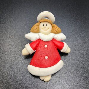 Vintage Angel Brooch Pin Clay Red White Halo